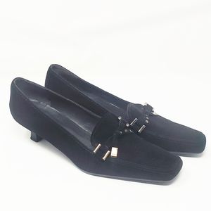 STUART WEITZMAN | Black Suede Kitten Heel Loafer